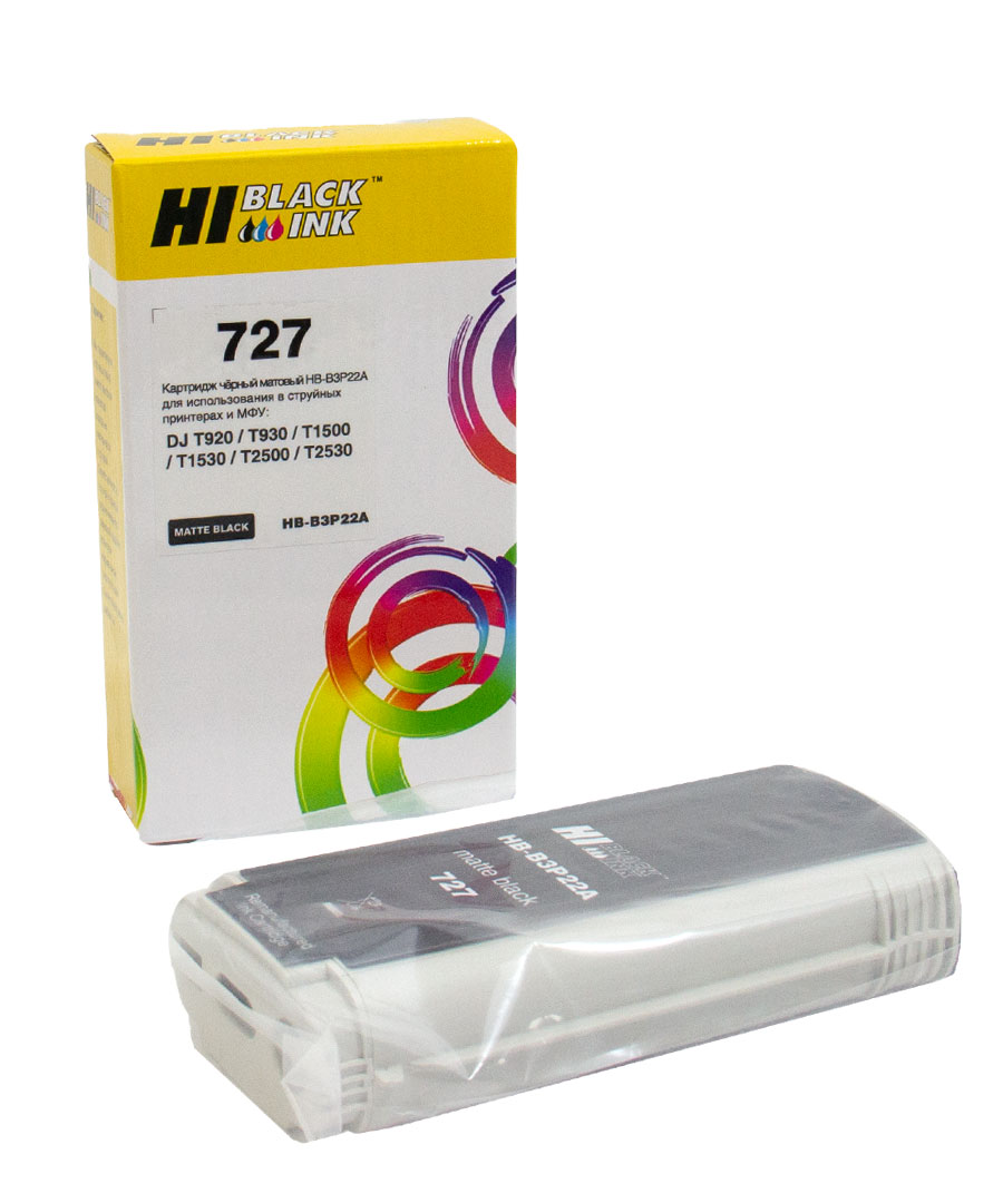 Картридж Hi-Black (B3P22A) для HP DJ T920/T1500, Mattblack, №727, 130 мл