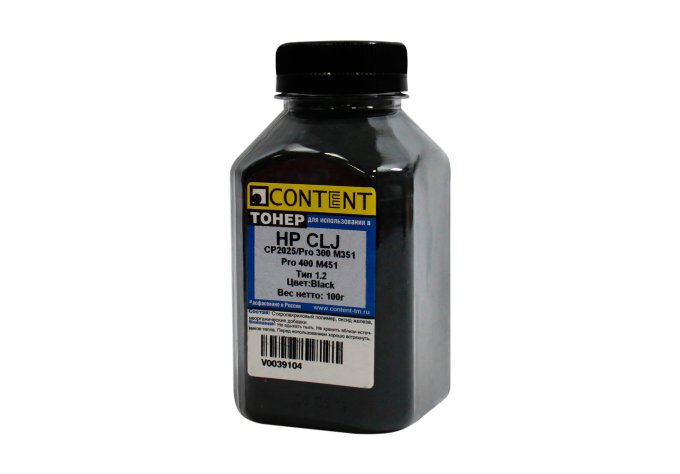 Тонер Content для HP CLJ CP2025/Pro 300 M351/Pro 400 M451, Тип 1.2, Bk, 100 г, банка (Content)