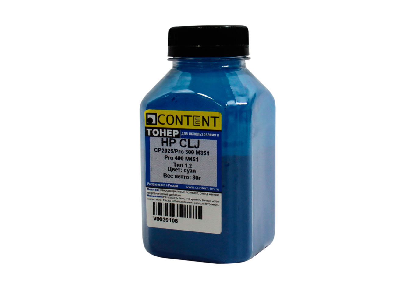 Тонер Content для HP CLJ CP2025/Pro 300 M351/Pro 400 M451, Тип 1.2, C, 80 г, банка (Content)