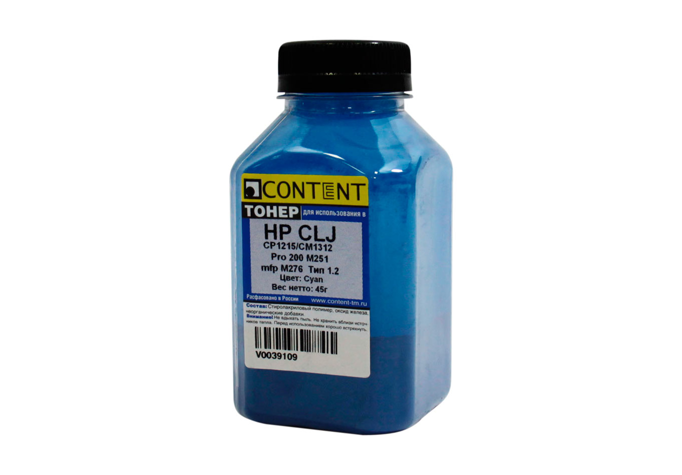 Тонер Content для HP CLJ CP1215/CM1312/Pro 200 M251/mfp M276, Тип 1.2, C, 45 г, банка (Content)