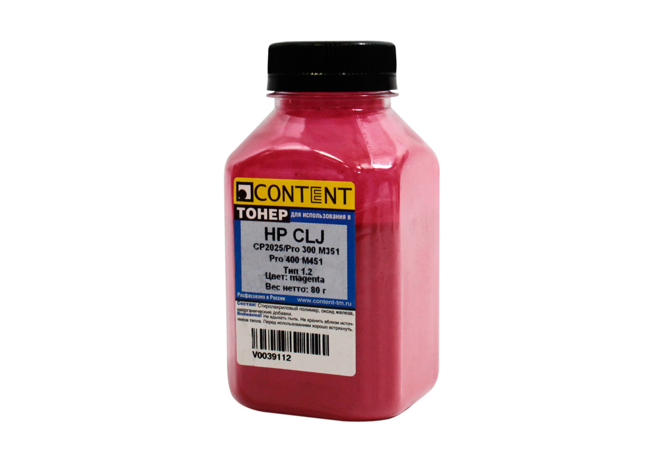 Тонер Content для HP CLJ CP2025/Pro 300 M351/Pro 400 M451, Тип 1.2, M, 80 г, банка (Content)