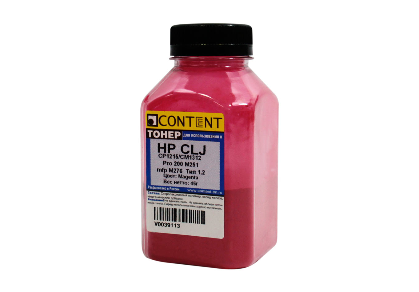 Тонер Content для HP CLJ CP1215/CM1312/Pro 200 M251/mfp M276, Тип 1.2, M, 45 г, банка (Content)
