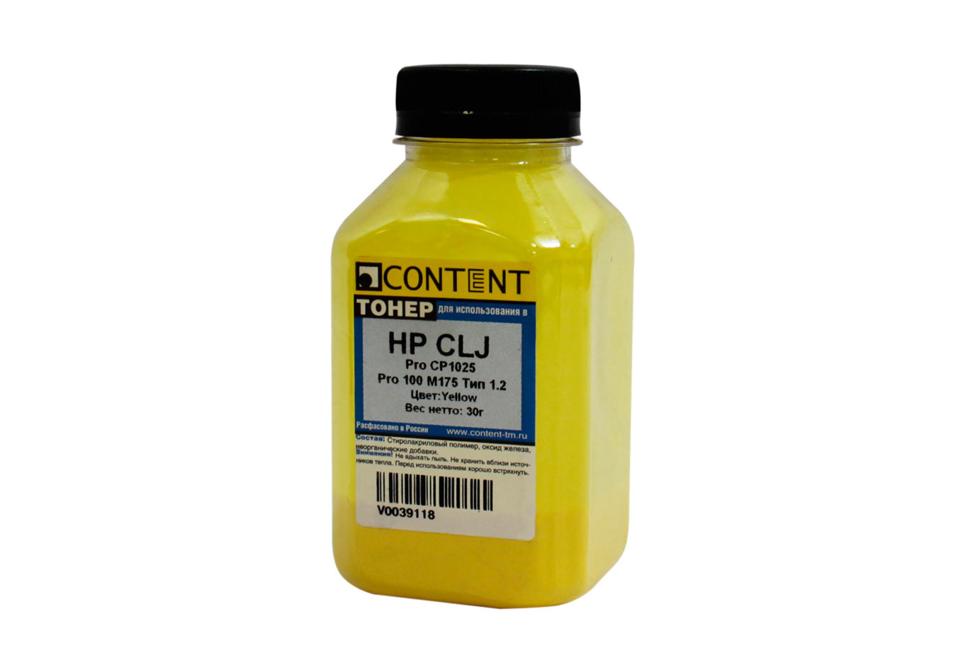 Тонер Content для HP CLJ Pro CP1025/Pro 100 M175, Тип 1.2, Y, 30 г, банка (Content)