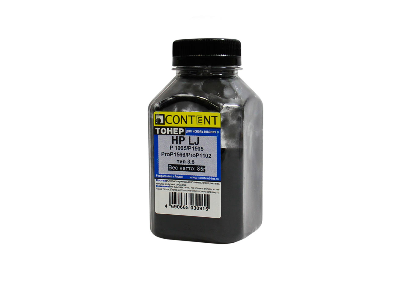 Тонер Content для HP LJ P1005/P1505/ProP1566/ProP1102, Тип 3.6, Bk, 85 г, банка (Content)